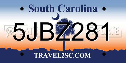 5JBZ281 South Carolina License Plate
