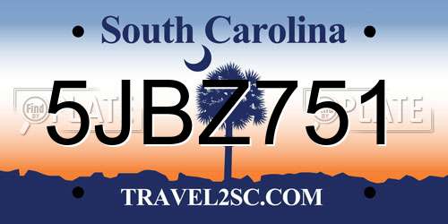 5JBZ751 South Carolina License Plate