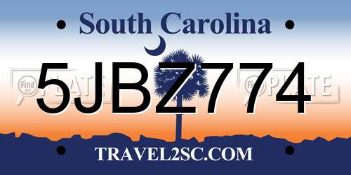 5JBZ774 South Carolina License Plate