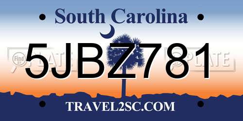 5JBZ781 South Carolina License Plate