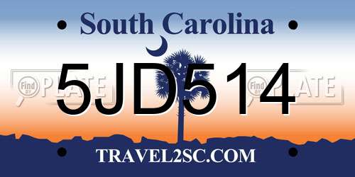 5JD514 South Carolina License Plate
