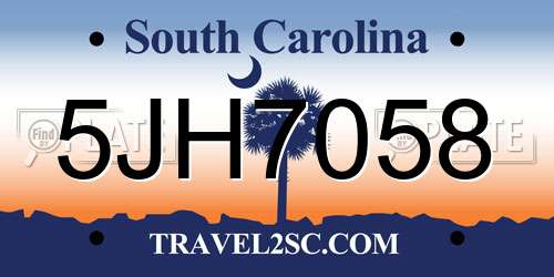 5JH7058 South Carolina License Plate