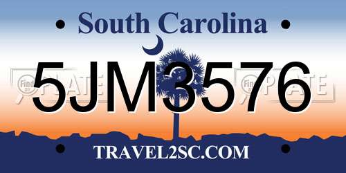 5JM3576 South Carolina License Plate