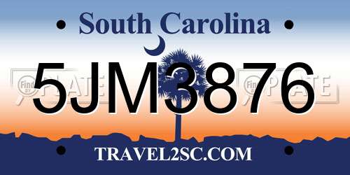 5JM3876 South Carolina License Plate