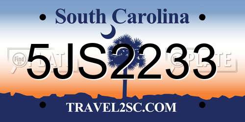 5JS2233 South Carolina License Plate
