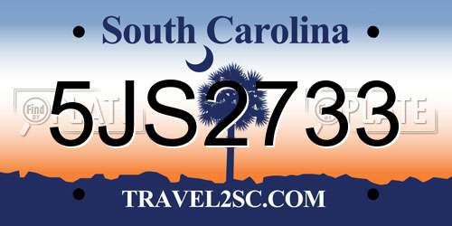 5JS2733 South Carolina License Plate