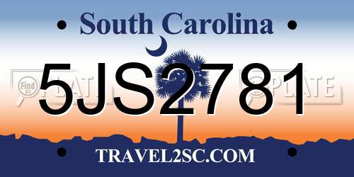 5JS2781 South Carolina License Plate