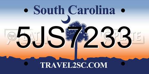 5JS7233 South Carolina License Plate