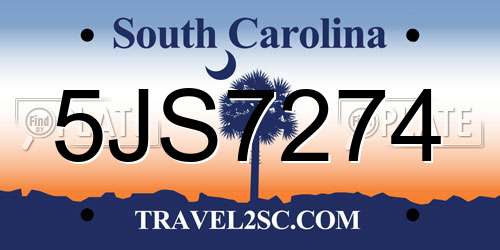 5JS7274 South Carolina License Plate