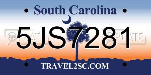 5JS7281 South Carolina License Plate