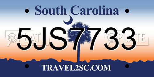 5JS7733 South Carolina License Plate