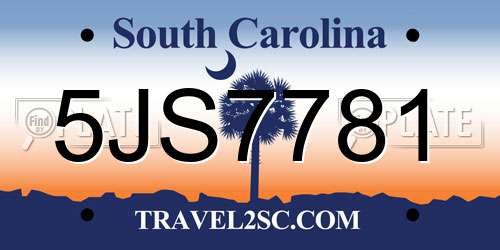 5JS7781 South Carolina License Plate