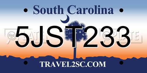 5JST233 South Carolina License Plate