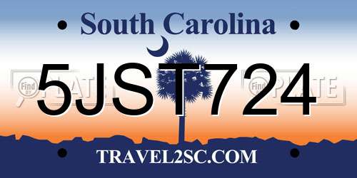 5JST724 South Carolina License Plate