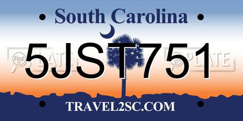5JST751 South Carolina License Plate