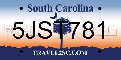 5JST781 South Carolina License Plate