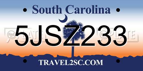 5JSZ233 South Carolina License Plate