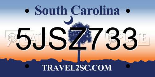 5JSZ733 South Carolina License Plate