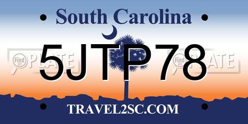 5JTP78 South Carolina License Plate
