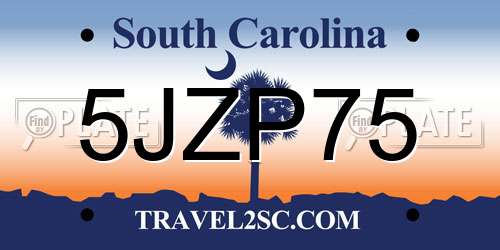 5JZP75 South Carolina License Plate