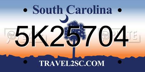 5K25704 South Carolina License Plate