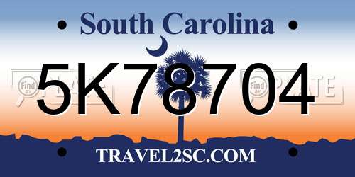 5K78704 South Carolina License Plate