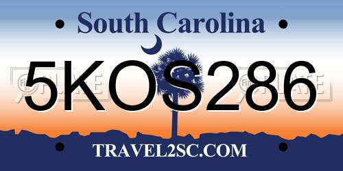 5KOS286 South Carolina License Plate