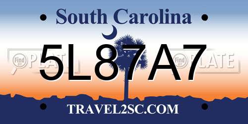 5L87A7 South Carolina License Plate