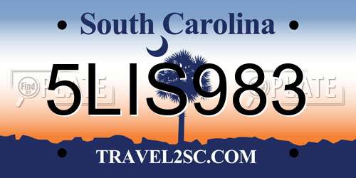 5LIS983 South Carolina License Plate