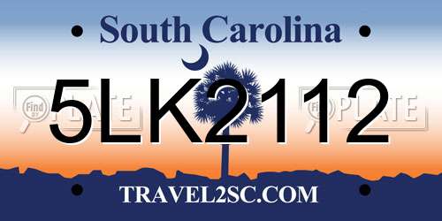 5LK2112 South Carolina License Plate