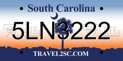 5LN3222 South Carolina License Plate