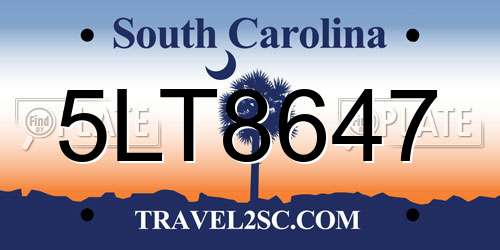 5LT8647 South Carolina License Plate