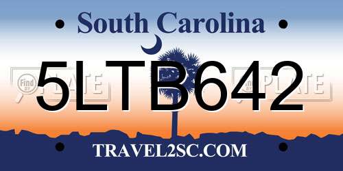 5LTB642 South Carolina License Plate