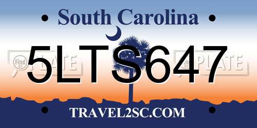 5LTS647 South Carolina License Plate