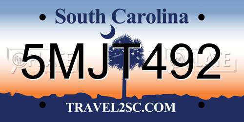 5MJT492 South Carolina License Plate