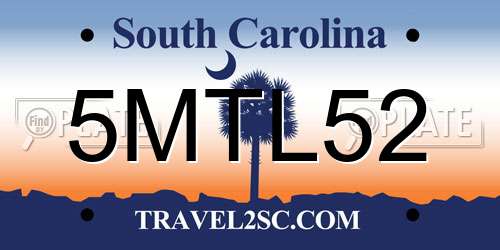 5MTL52 South Carolina License Plate