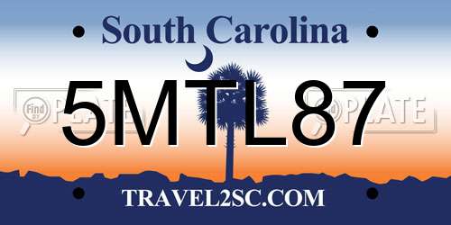 5MTL87 South Carolina License Plate