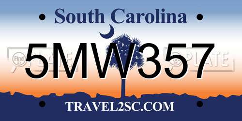 5MW357 South Carolina License Plate