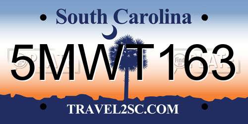 5MWT163 South Carolina License Plate