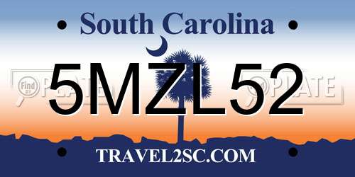 5MZL52 South Carolina License Plate