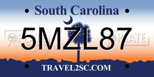 5MZL87 South Carolina License Plate