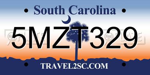 5MZT329 South Carolina License Plate
