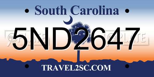 5ND2647 South Carolina License Plate