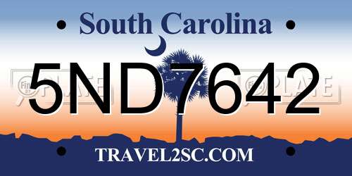 5ND7642 South Carolina License Plate