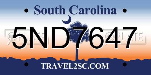 5ND7647 South Carolina License Plate