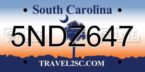 5NDZ647 South Carolina License Plate