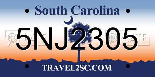 5NJ2305 South Carolina License Plate