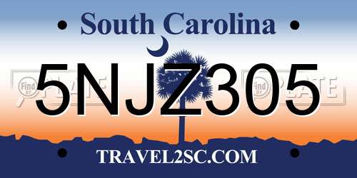 5NJZ305 South Carolina License Plate