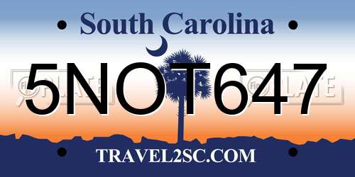 5NOT647 South Carolina License Plate
