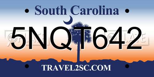 5NQT642 South Carolina License Plate